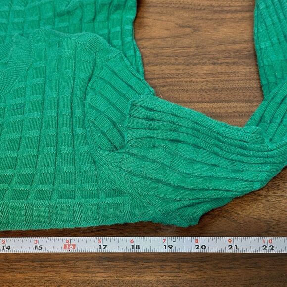 Ann Taylor Womens Y2K Waffle Knit Preppy Sweater Size M Green Old Money Academia - Picture 6 of 9